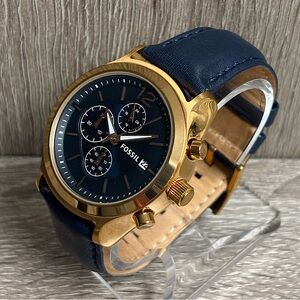 Navy Fossil Rose Gold Chronograph Men’s Watch With New Battery